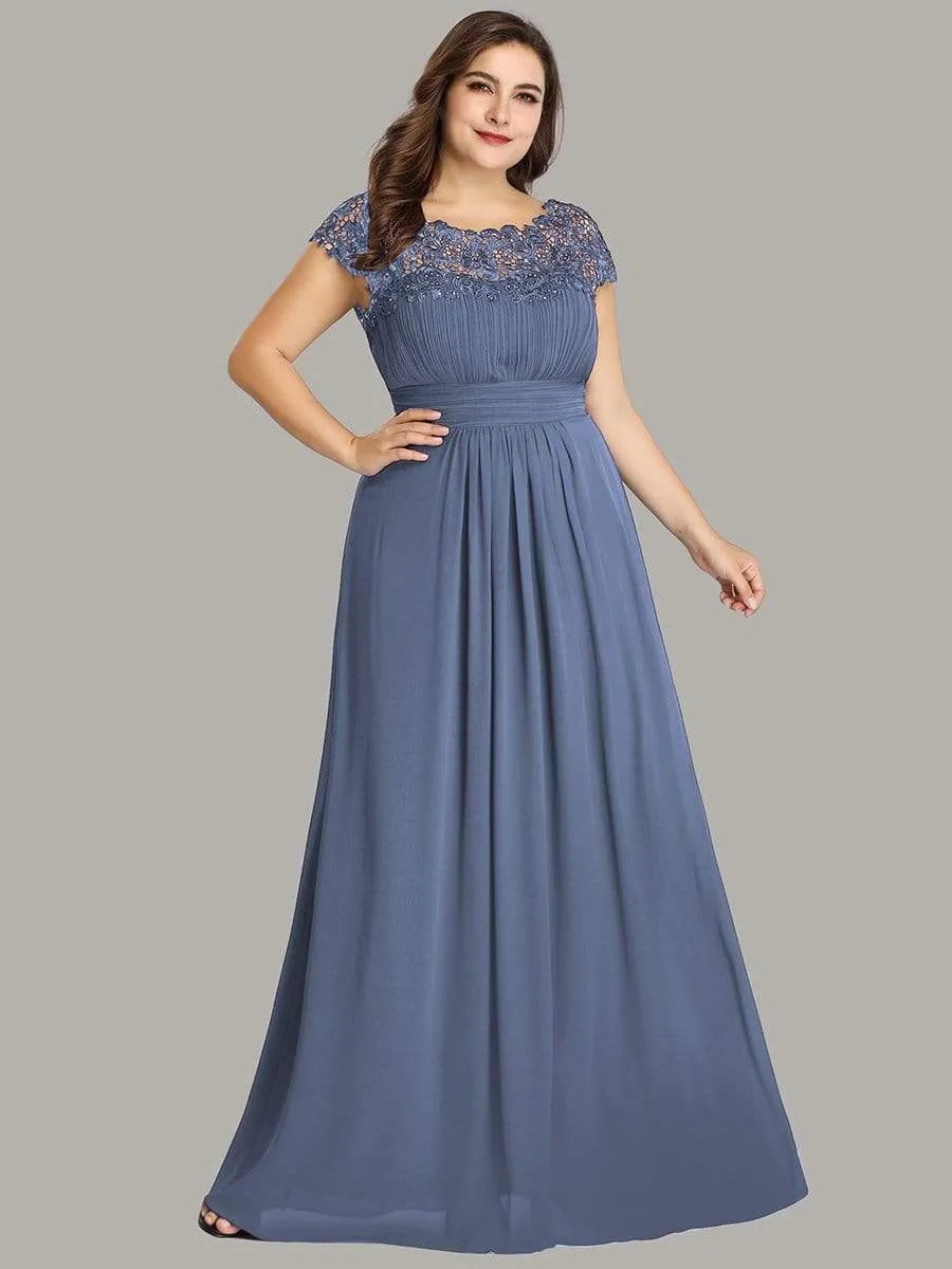 Plus Size Maxi Long Formal Lace Cap Sleeve Evening Dress