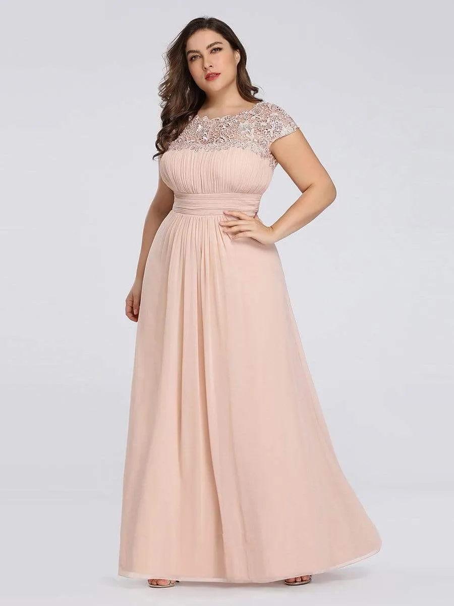 Plus Size Maxi Long Formal Lace Cap Sleeve Evening Dress