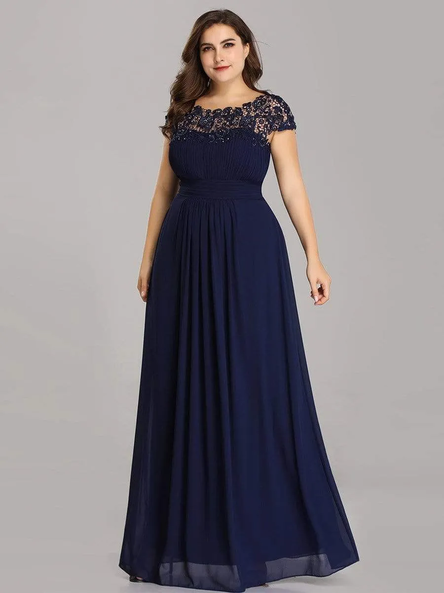 Plus Size Maxi Long Formal Lace Cap Sleeve Evening Dress