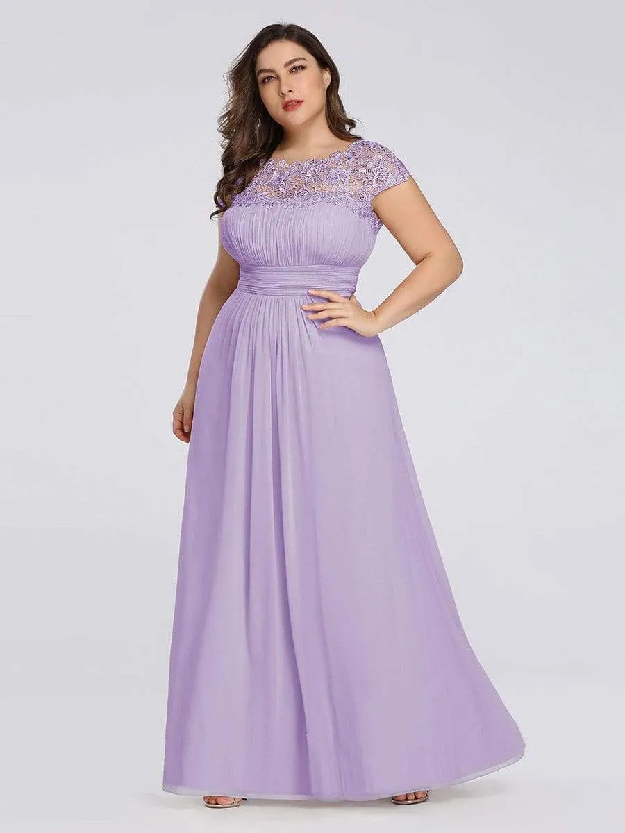 Plus Size Maxi Long Formal Lace Cap Sleeve Evening Dress