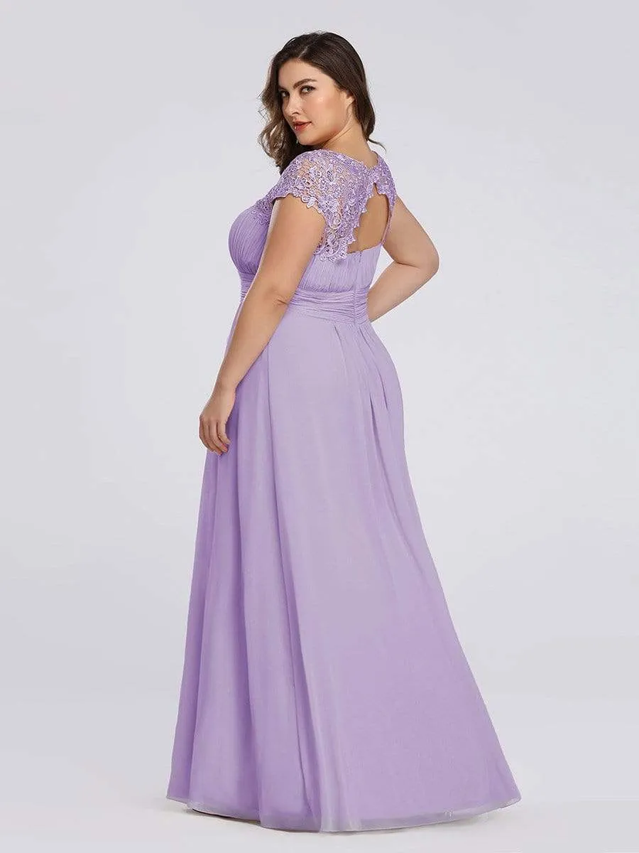 Plus Size Maxi Long Formal Lace Cap Sleeve Evening Dress