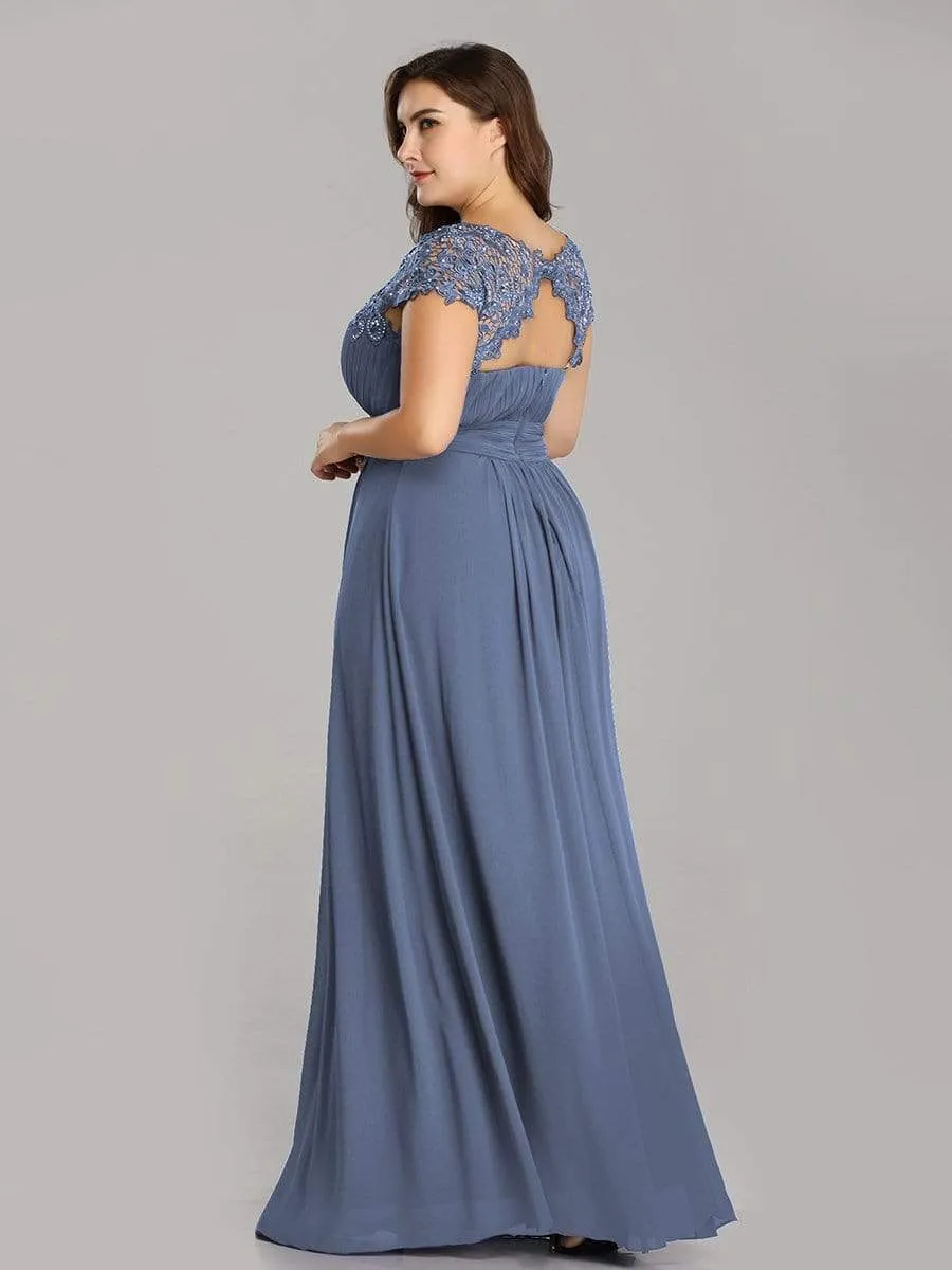 Plus Size Maxi Long Formal Lace Cap Sleeve Evening Dress