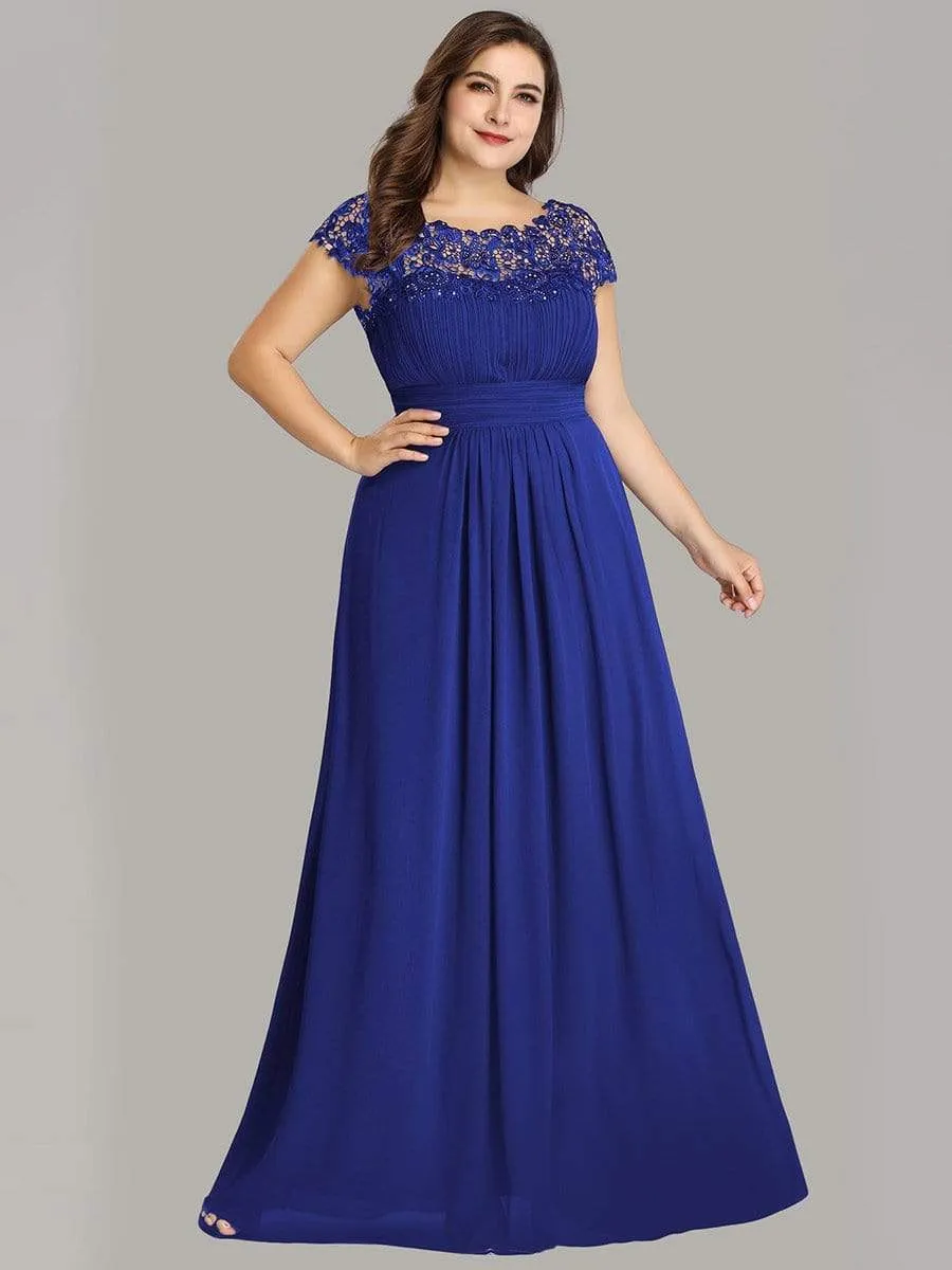 Plus Size Maxi Long Formal Lace Cap Sleeve Evening Dress