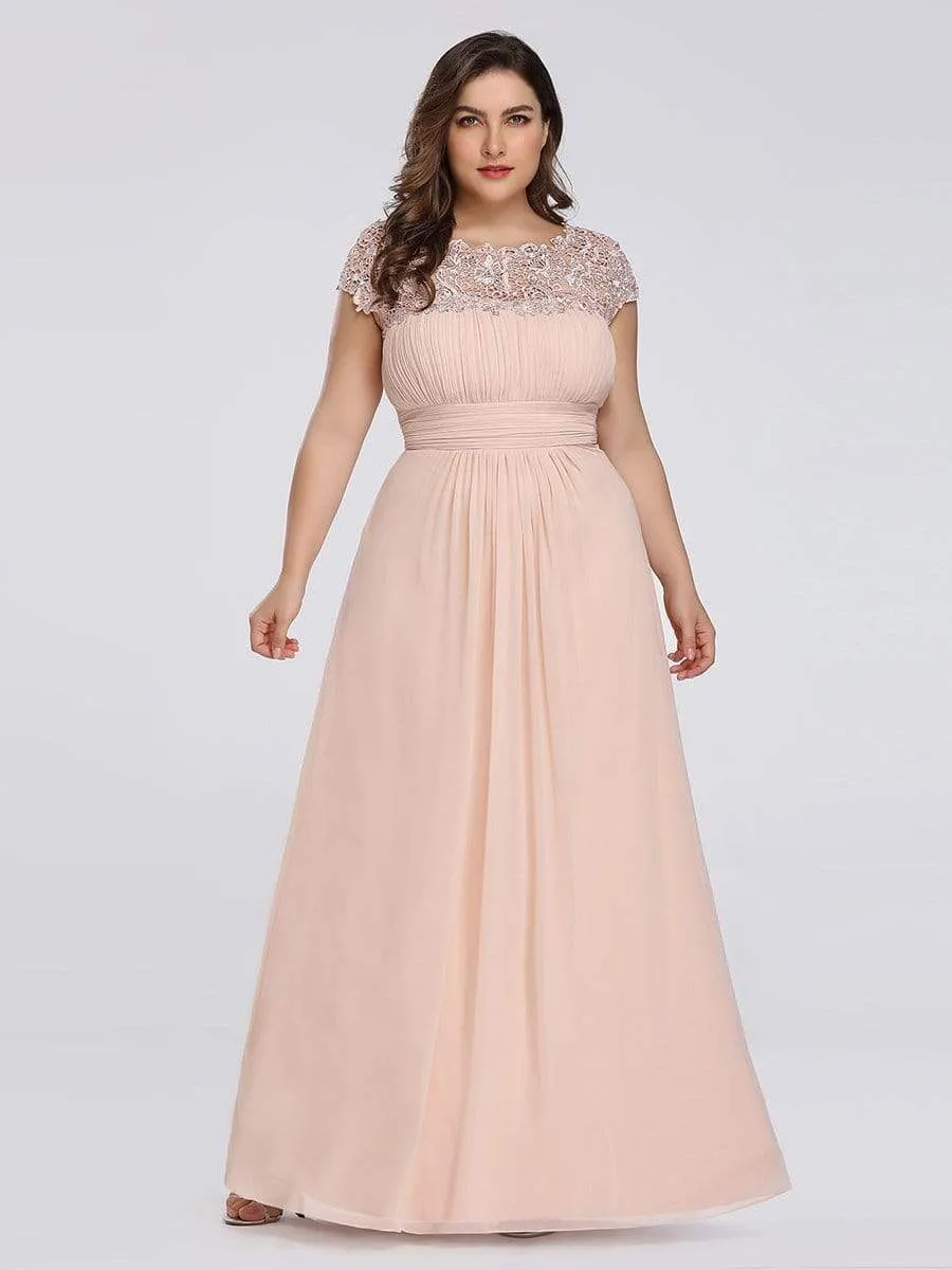 Plus Size Maxi Long Formal Lace Cap Sleeve Evening Dress