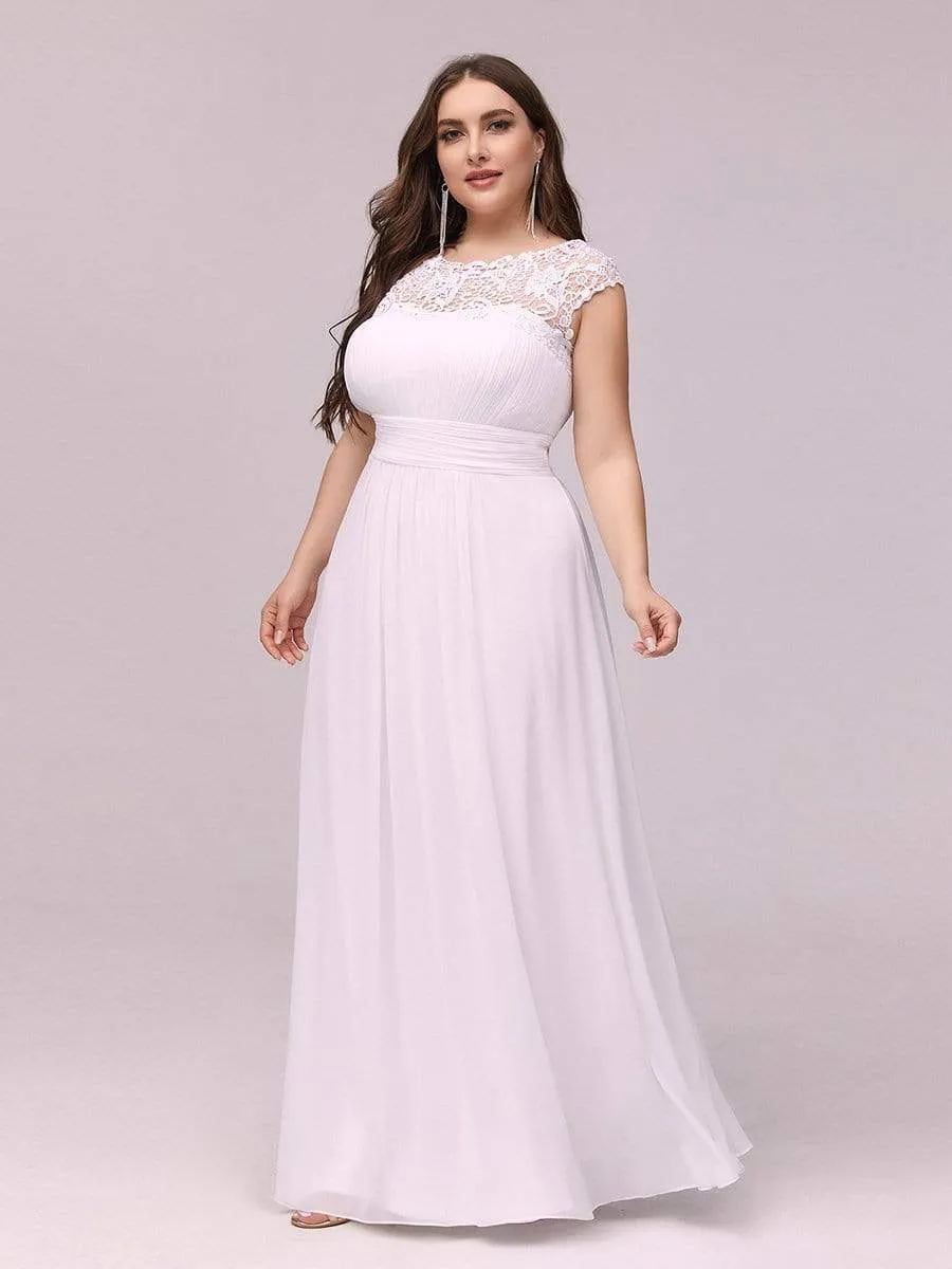 Plus Size Maxi Long Formal Lace Cap Sleeve Evening Dress