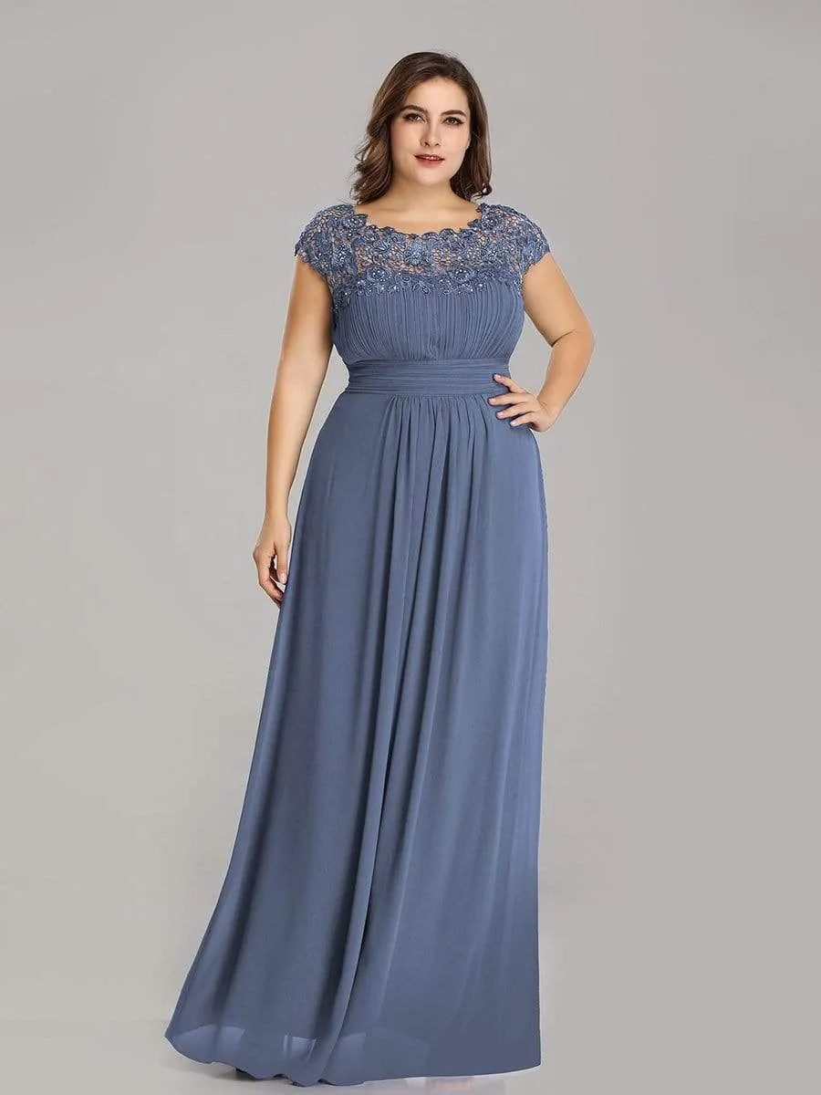 Plus Size Maxi Long Formal Lace Cap Sleeve Evening Dress