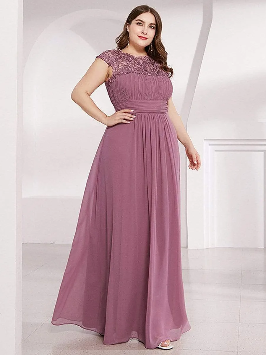 Plus Size Maxi Long Formal Lace Cap Sleeve Evening Dress