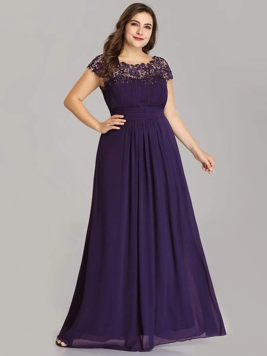 Plus Size Maxi Long Formal Lace Cap Sleeve Evening Dress