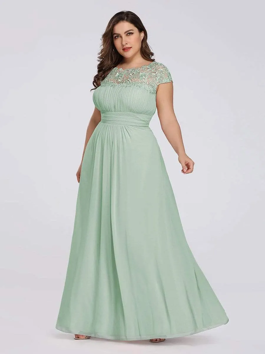 Plus Size Maxi Long Formal Lace Cap Sleeve Evening Dress