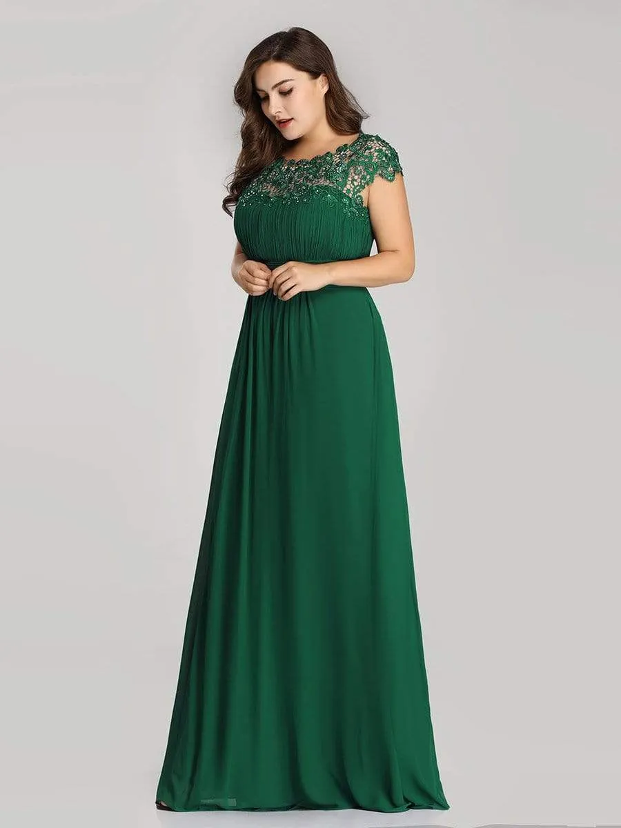 Plus Size Maxi Long Formal Lace Cap Sleeve Evening Dress