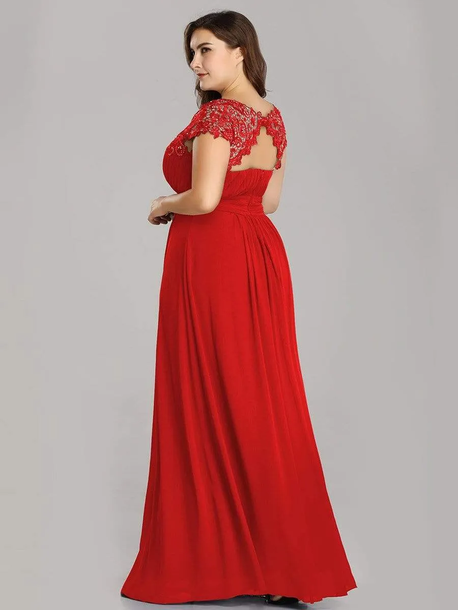 Plus Size Maxi Long Formal Lace Cap Sleeve Evening Dress