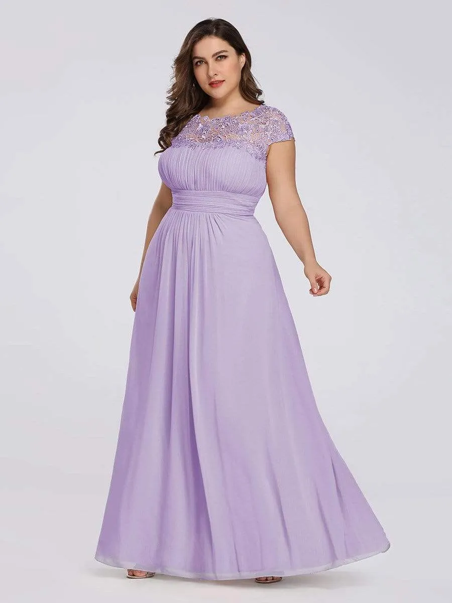 Plus Size Maxi Long Formal Lace Cap Sleeve Evening Dress