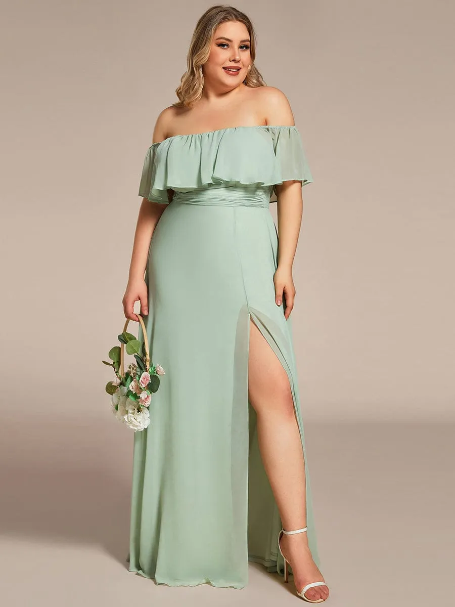 Plus Size Off the Shoulder Formal Bridesmaid Dress with Thigh Split