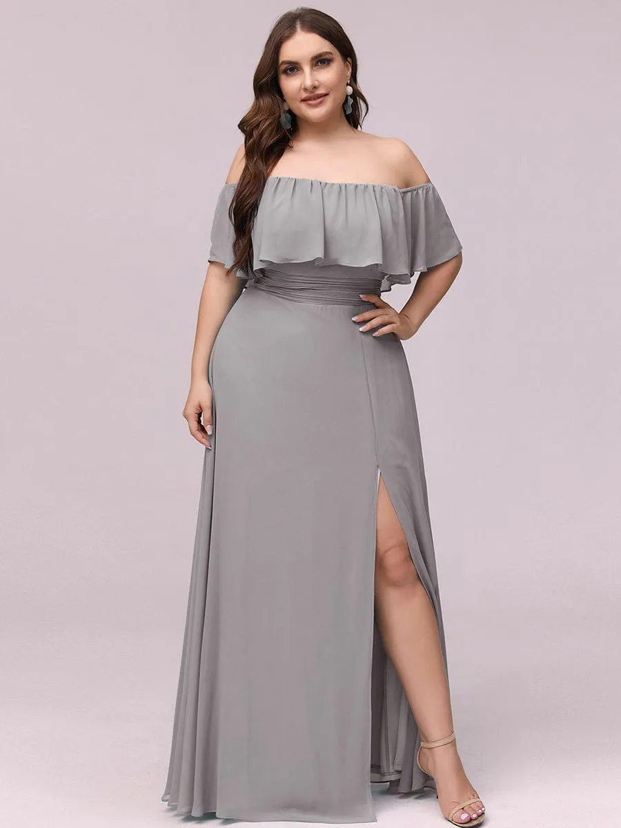 Plus Size Off the Shoulder Formal Bridesmaid Dress with Thigh Split