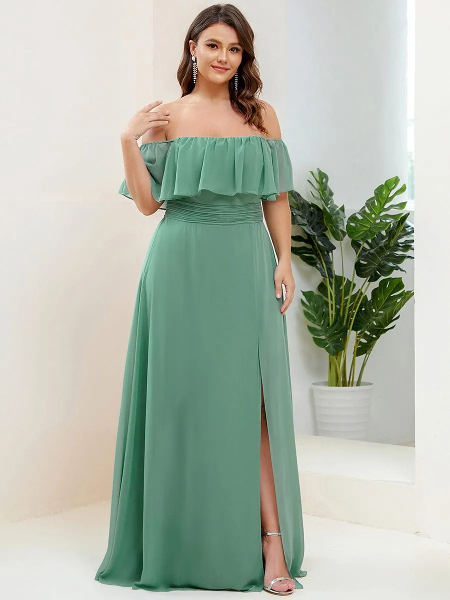 Plus Size Off the Shoulder Formal Bridesmaid Dress with Thigh Split