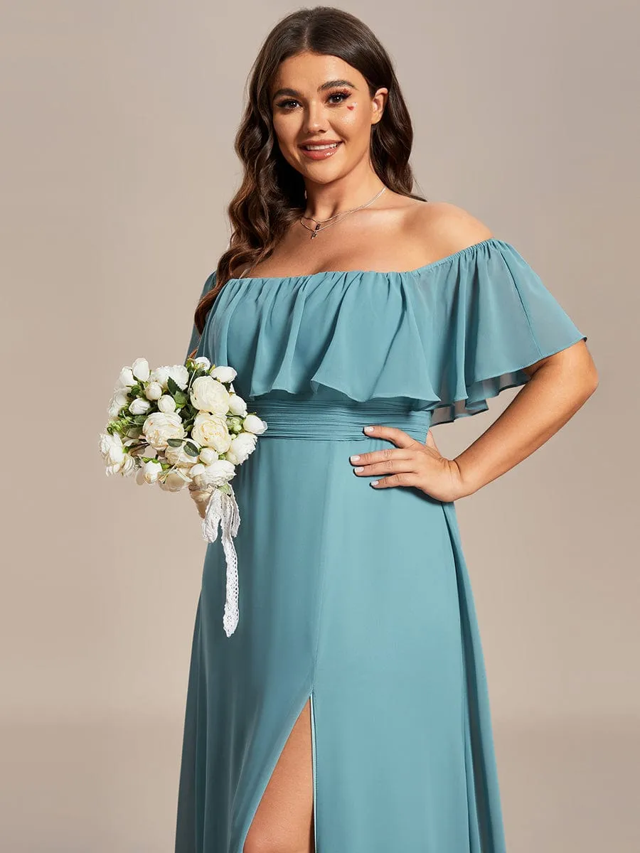 Plus Size Off the Shoulder Formal Bridesmaid Dress with Thigh Split