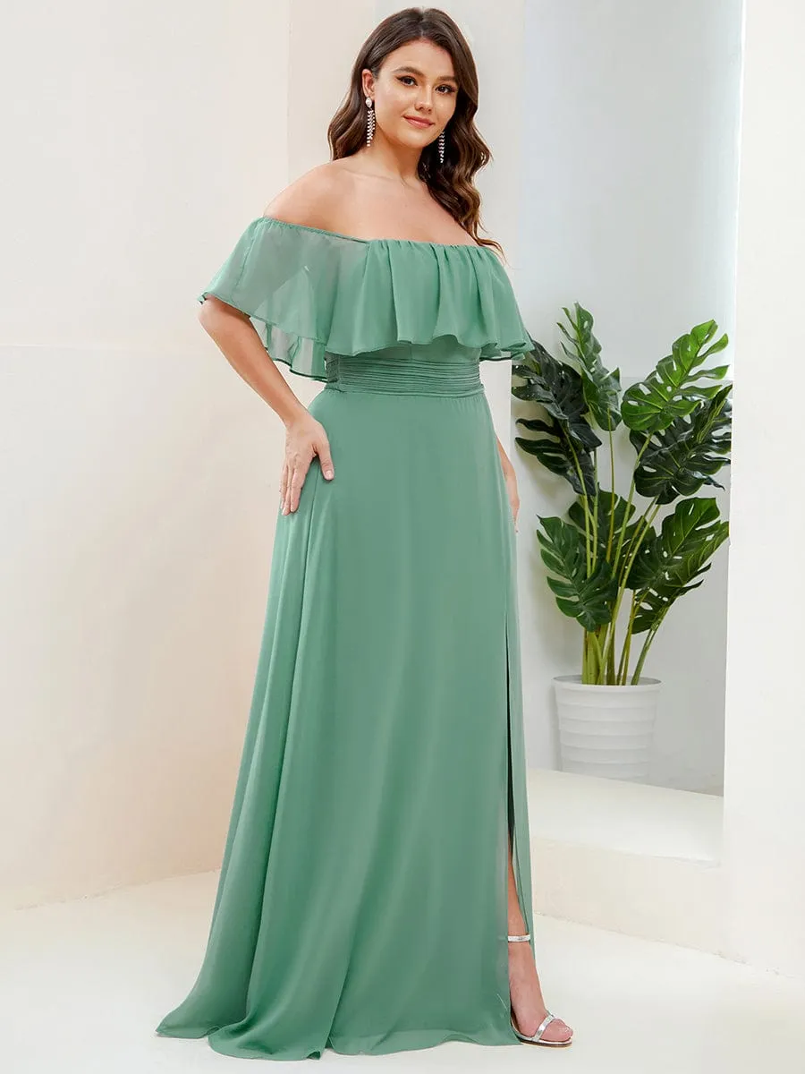 Plus Size Off the Shoulder Formal Bridesmaid Dress with Thigh Split