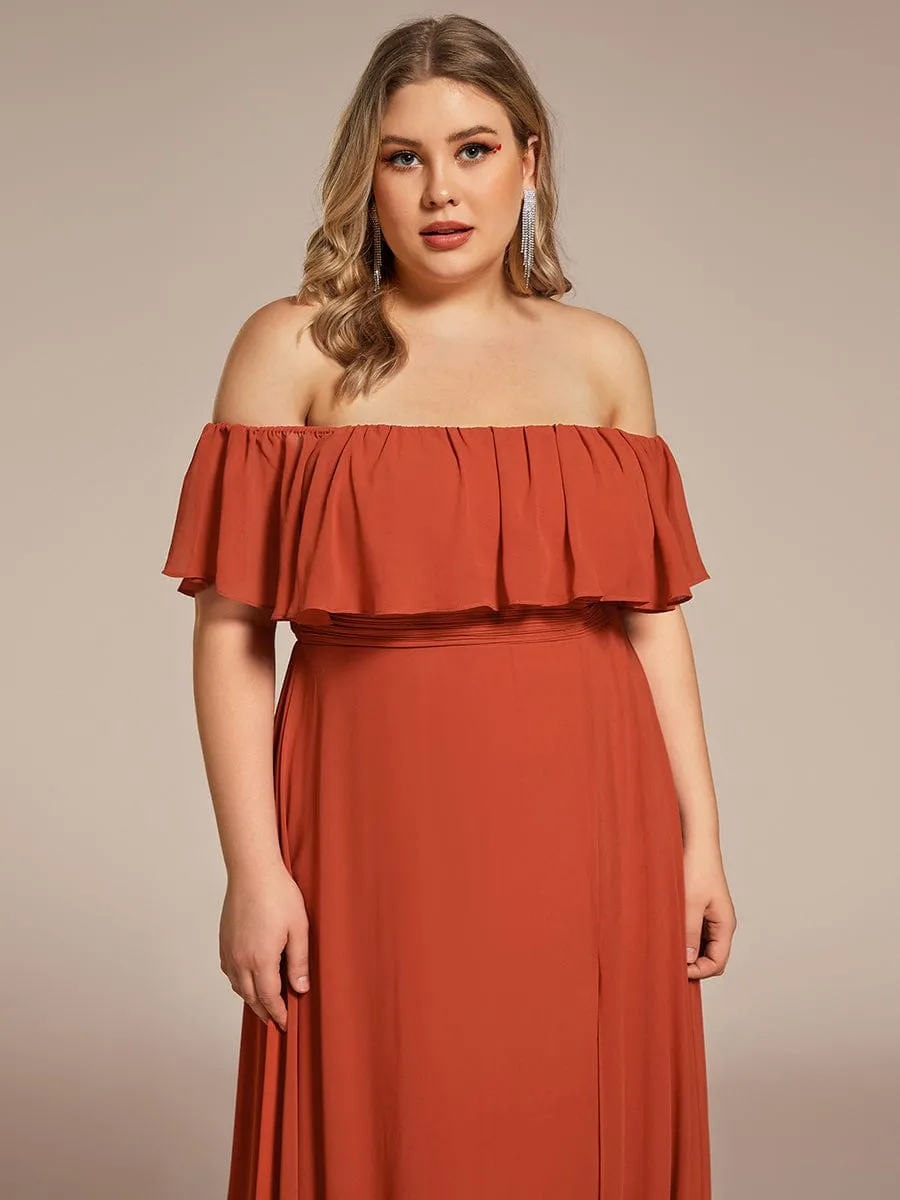 Plus Size Off the Shoulder Formal Bridesmaid Dress with Thigh Split