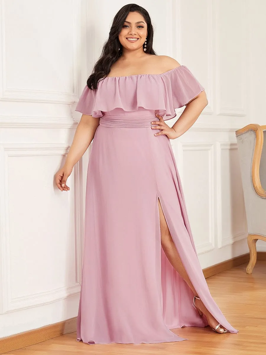 Plus Size Off the Shoulder Formal Bridesmaid Dress with Thigh Split