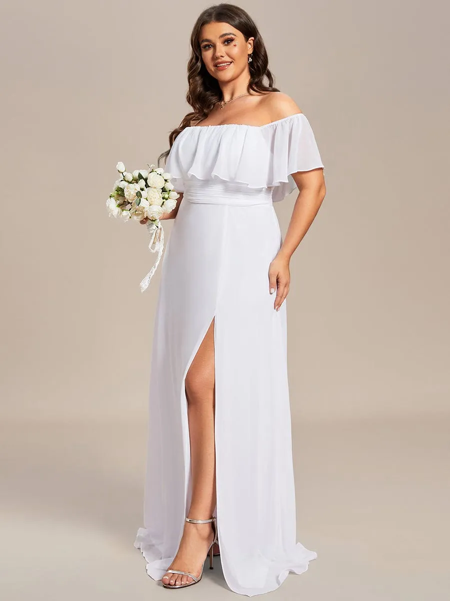 Plus Size Off the Shoulder Formal Bridesmaid Dress with Thigh Split