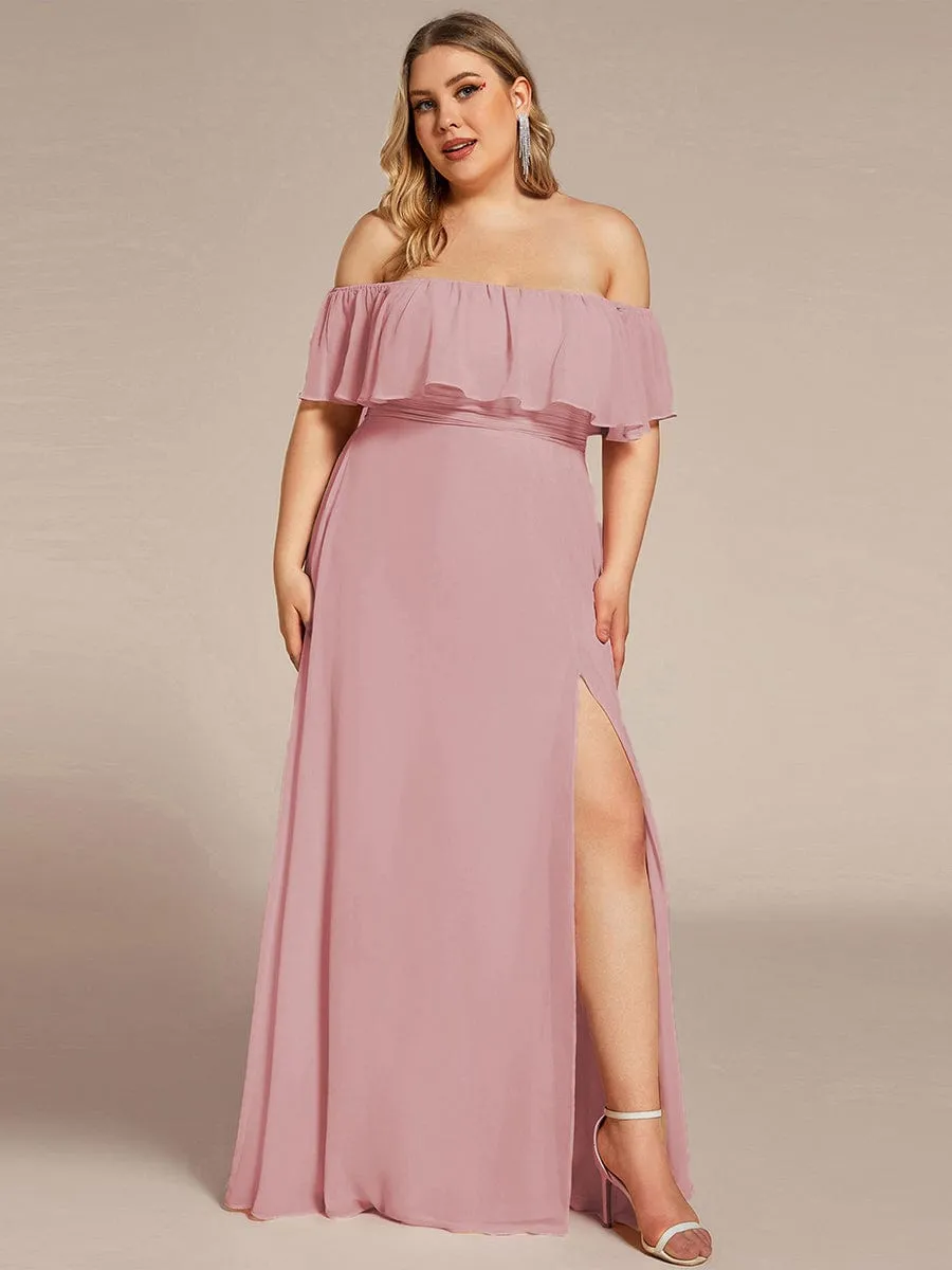 Plus Size Off the Shoulder Formal Bridesmaid Dress with Thigh Split