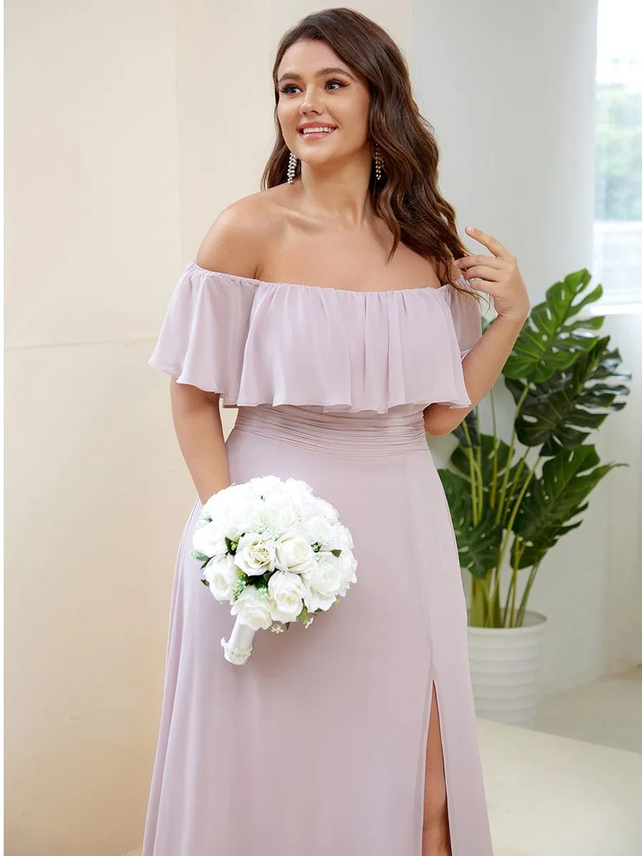 Plus Size Off the Shoulder Formal Bridesmaid Dress with Thigh Split