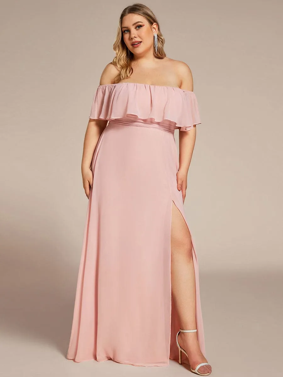 Plus Size Off the Shoulder Formal Bridesmaid Dress with Thigh Split