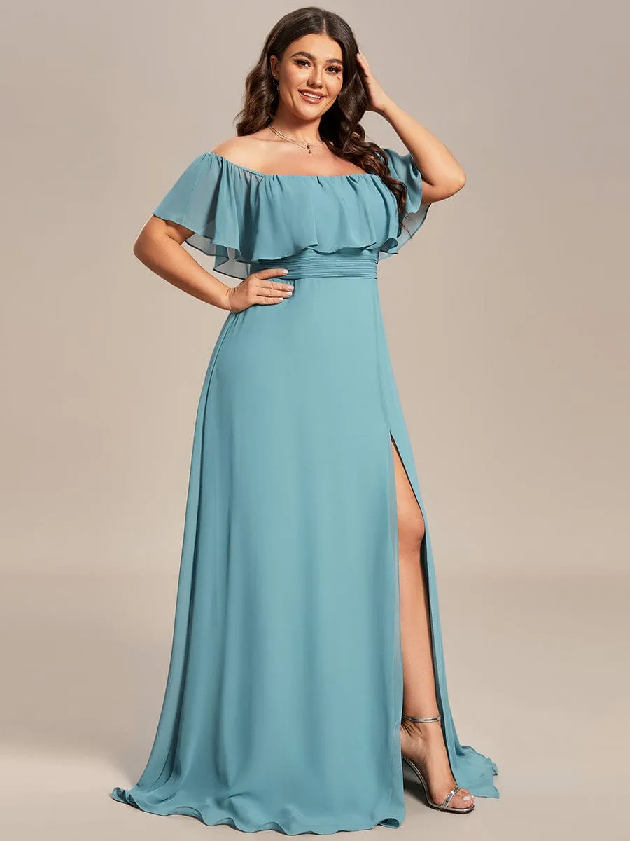 Plus Size Off the Shoulder Formal Bridesmaid Dress with Thigh Split