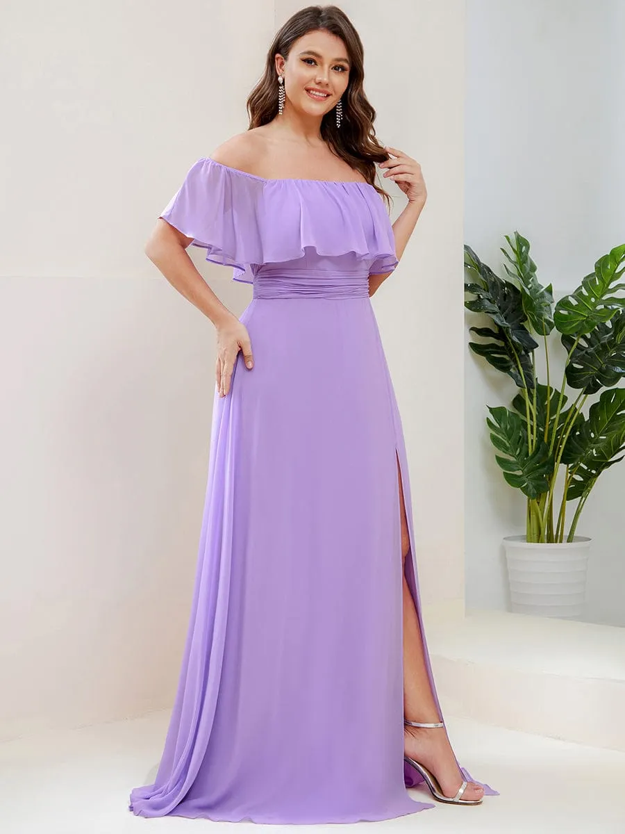 Plus Size Off the Shoulder Formal Bridesmaid Dress with Thigh Split