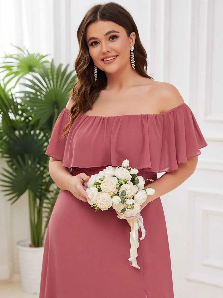 Plus Size Off the Shoulder Formal Bridesmaid Dress with Thigh Split