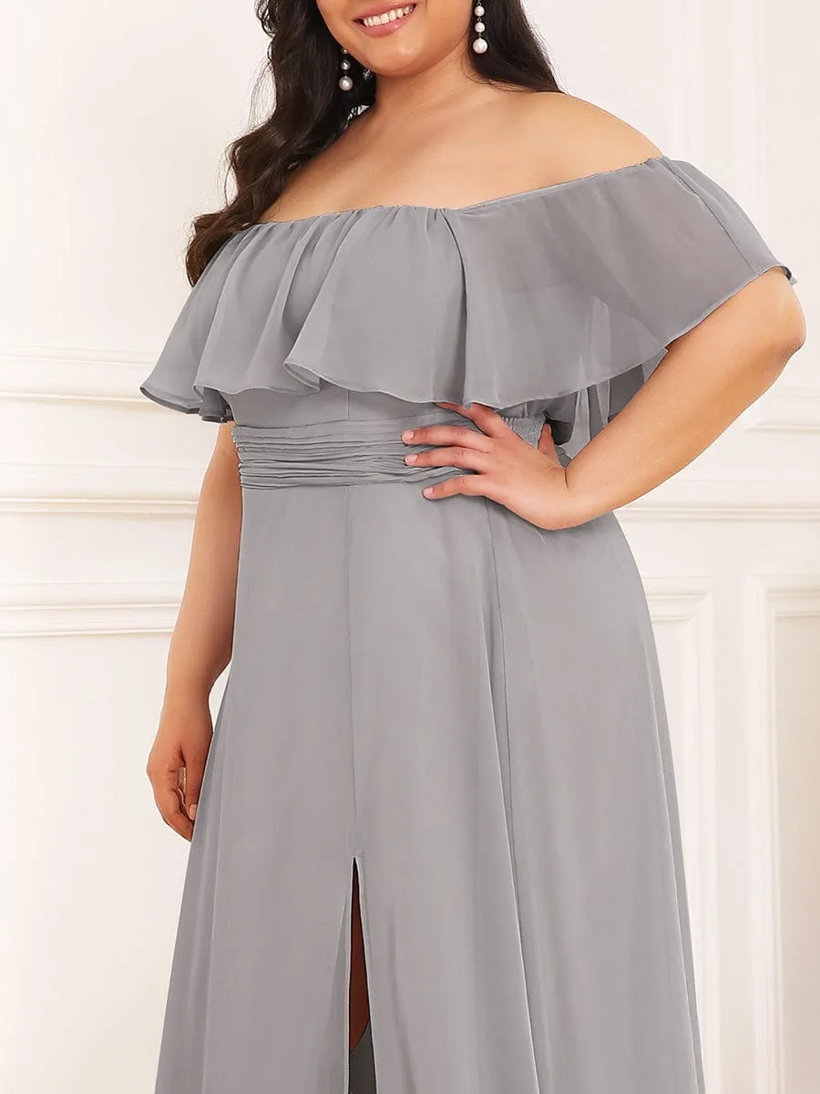 Plus Size Off the Shoulder Formal Bridesmaid Dress with Thigh Split