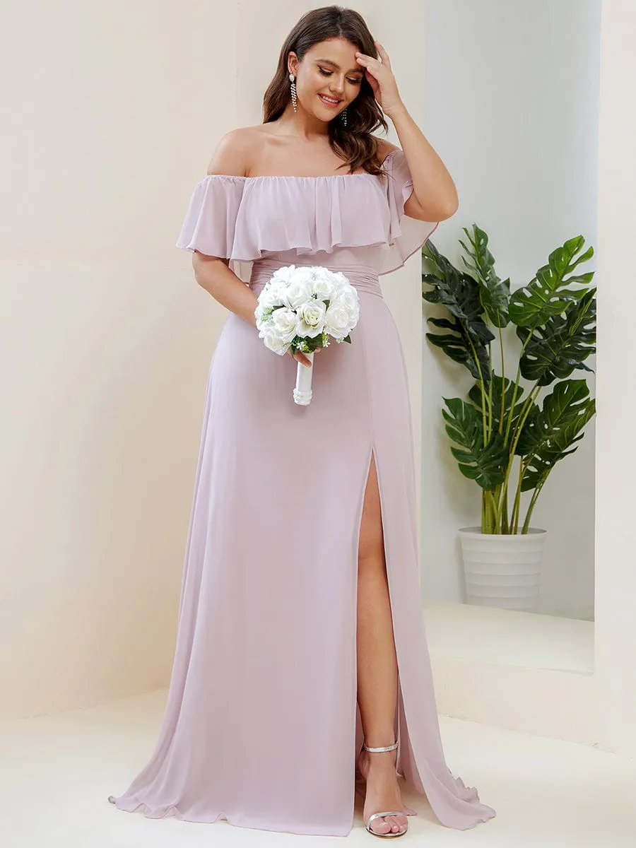 Plus Size Off the Shoulder Formal Bridesmaid Dress with Thigh Split