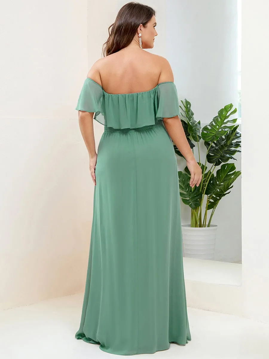 Plus Size Off the Shoulder Formal Bridesmaid Dress with Thigh Split