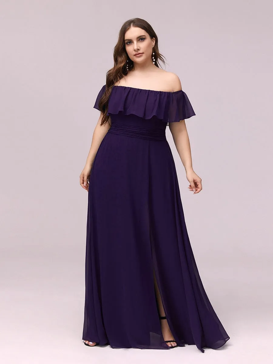 Plus Size Off the Shoulder Formal Bridesmaid Dress with Thigh Split