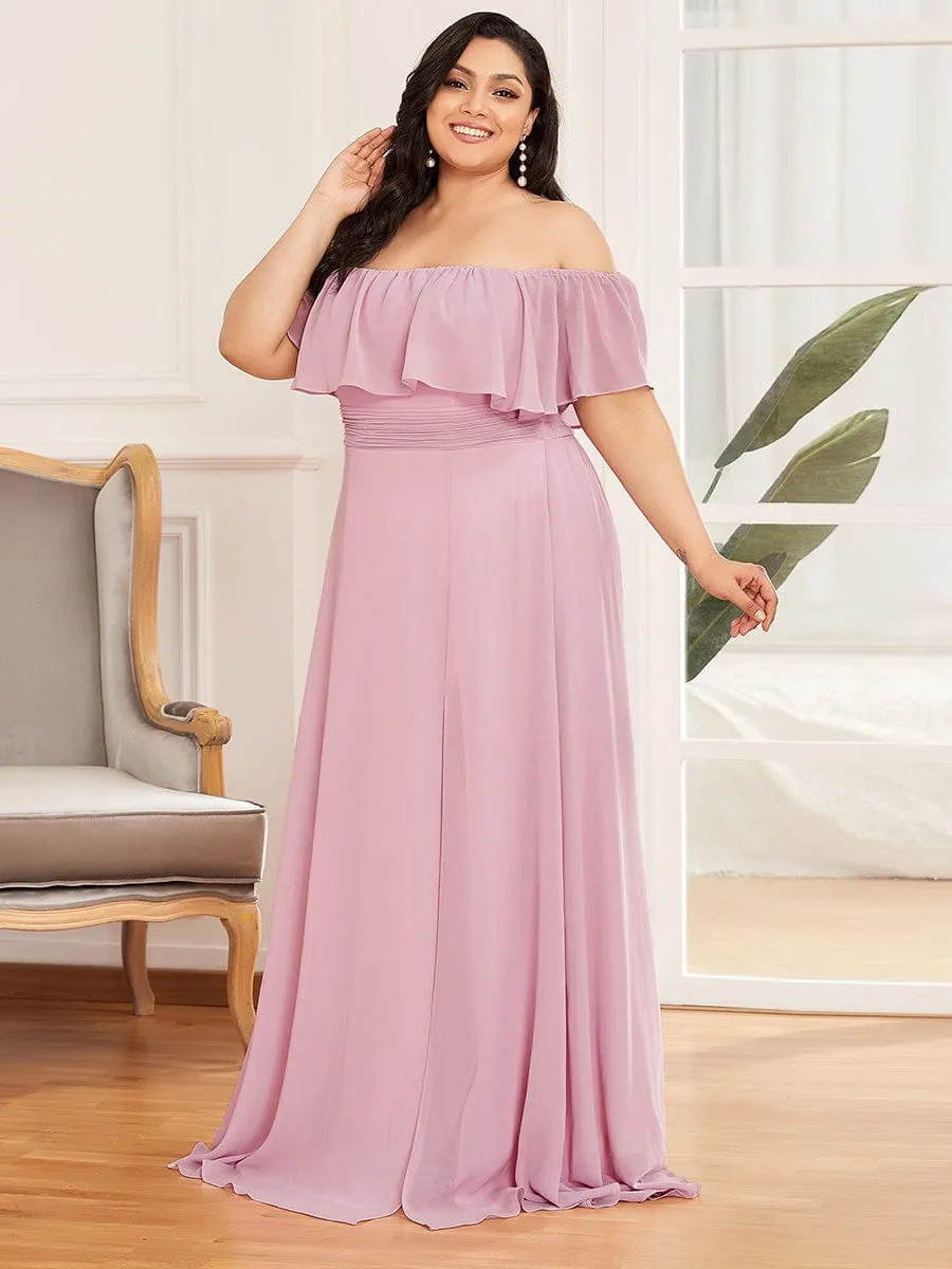 Plus Size Off the Shoulder Formal Bridesmaid Dress with Thigh Split