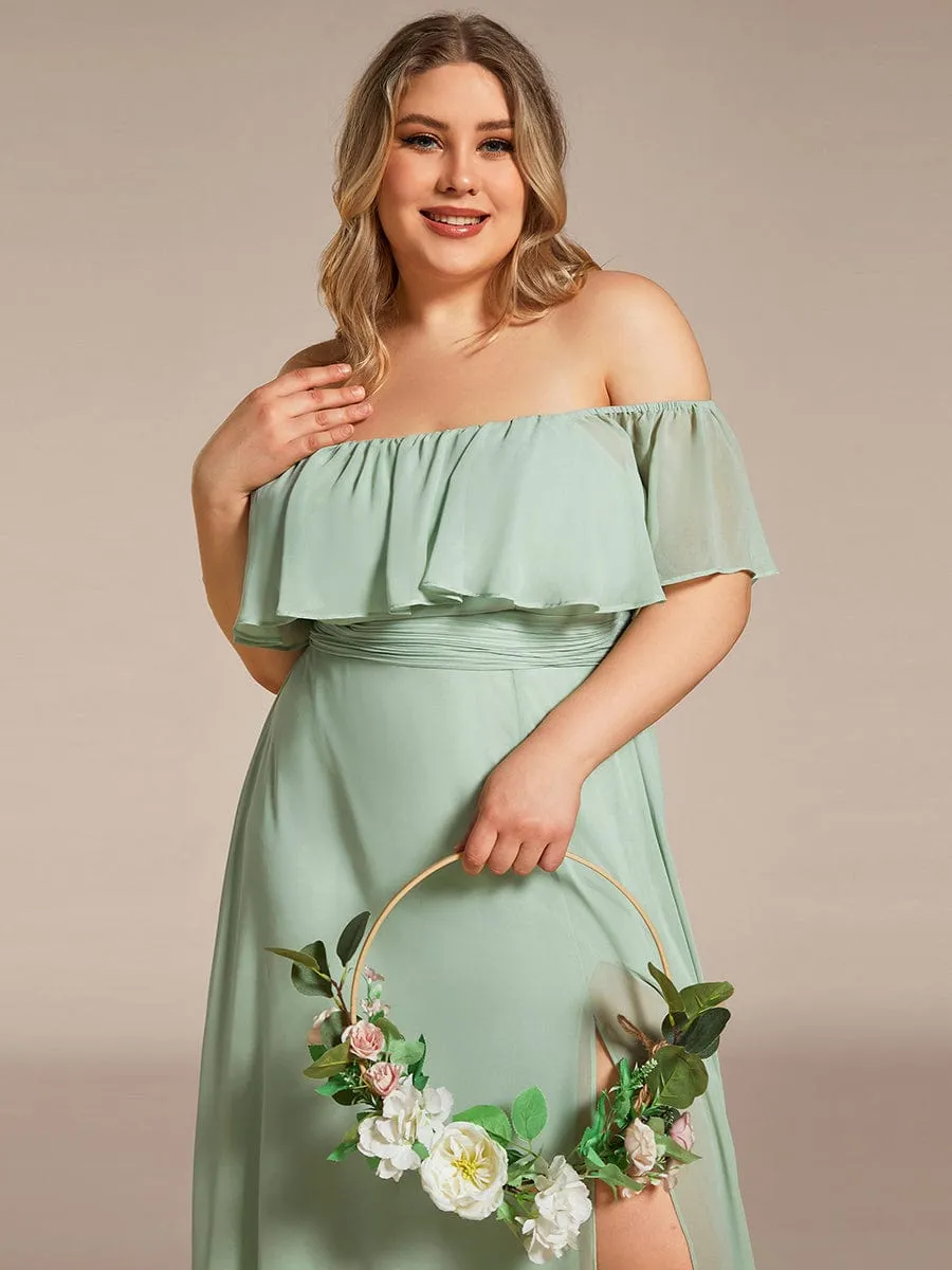 Plus Size Off the Shoulder Formal Bridesmaid Dress with Thigh Split