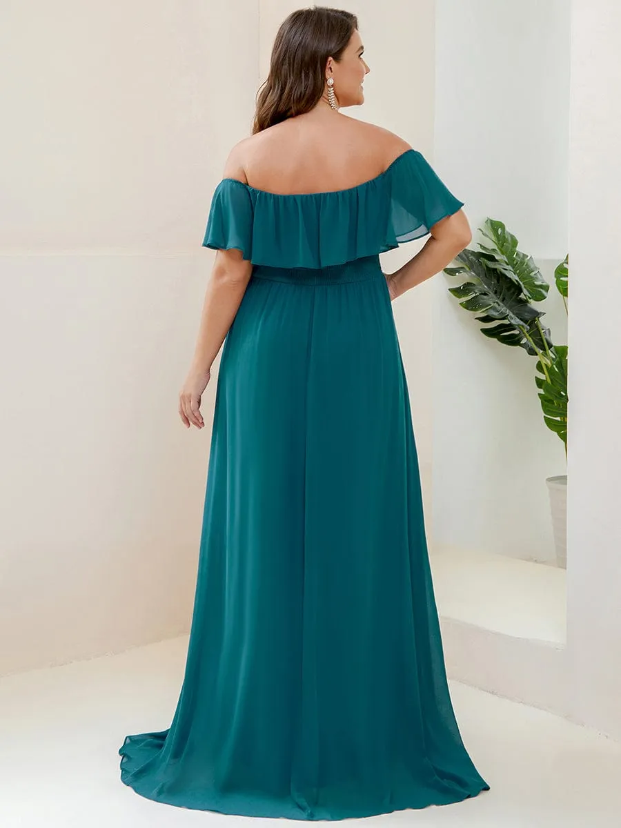 Plus Size Off the Shoulder Formal Bridesmaid Dress with Thigh Split