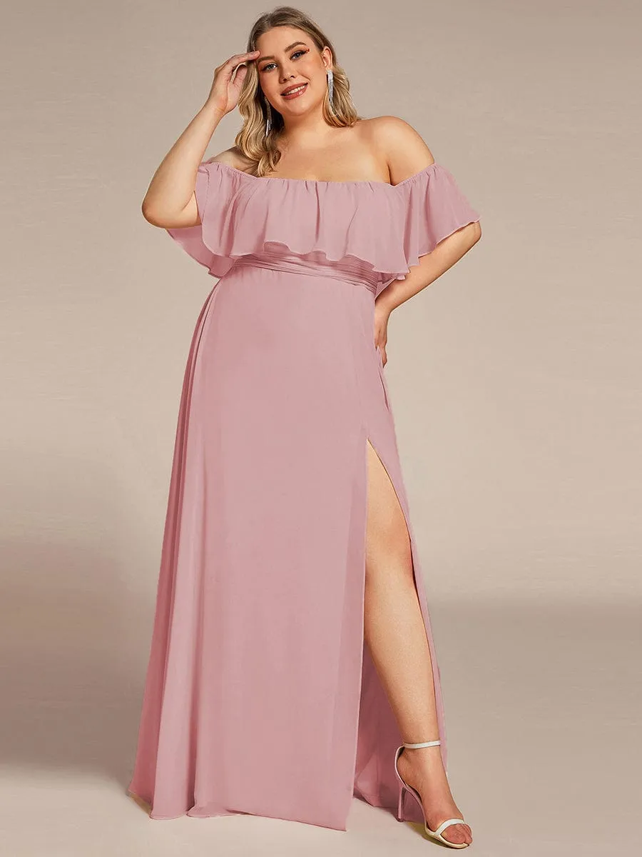 Plus Size Off the Shoulder Formal Bridesmaid Dress with Thigh Split