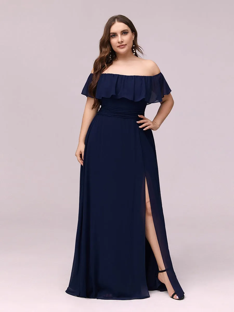 Plus Size Off the Shoulder Formal Bridesmaid Dress with Thigh Split