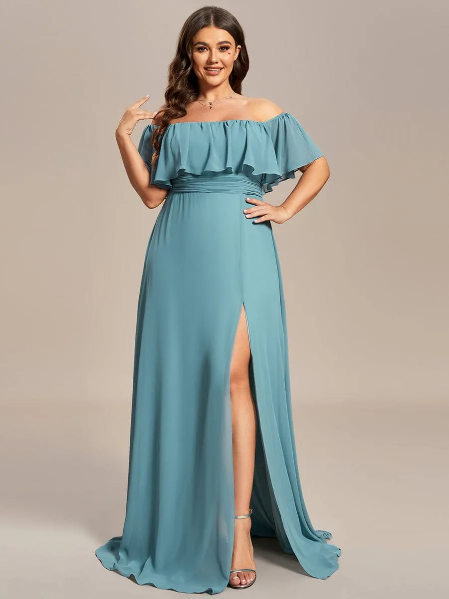 Plus Size Off the Shoulder Formal Bridesmaid Dress with Thigh Split