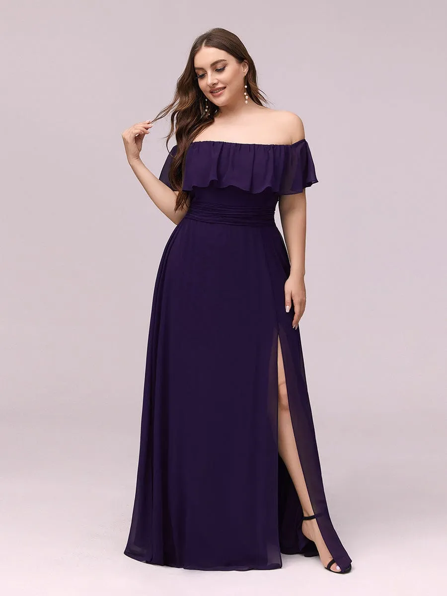 Plus Size Off the Shoulder Formal Bridesmaid Dress with Thigh Split