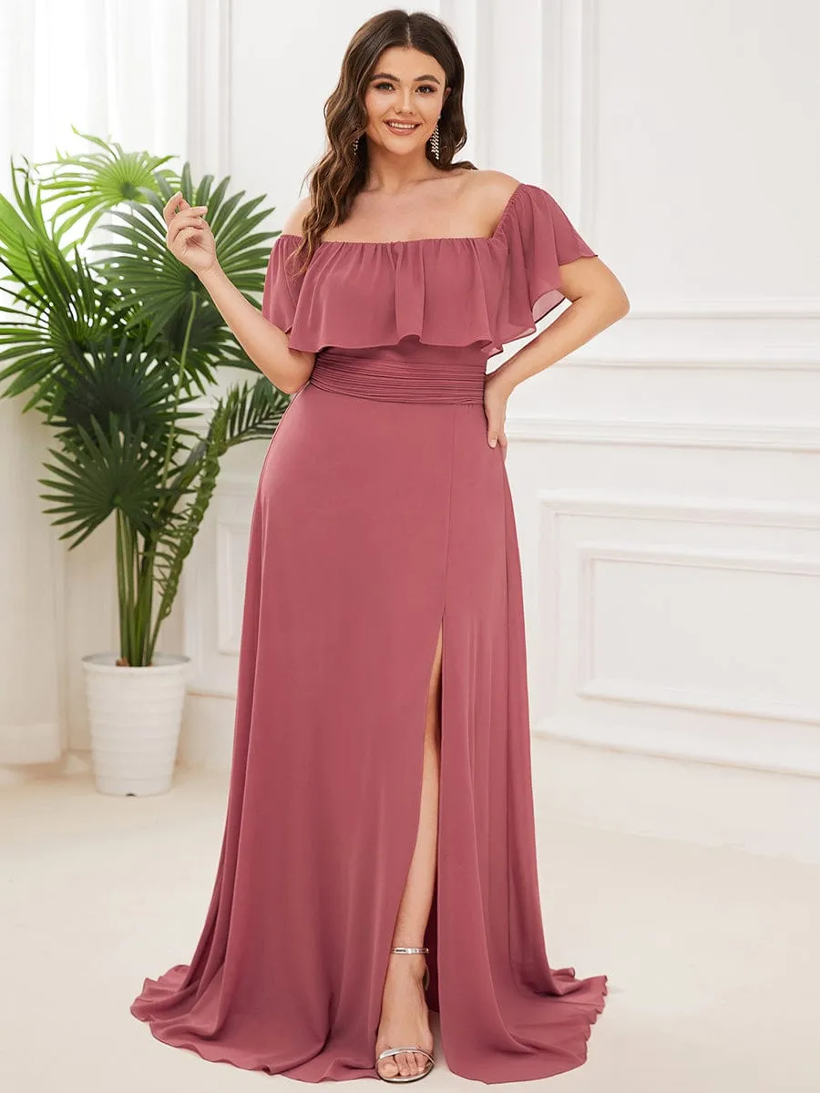 Plus Size Off the Shoulder Formal Bridesmaid Dress with Thigh Split