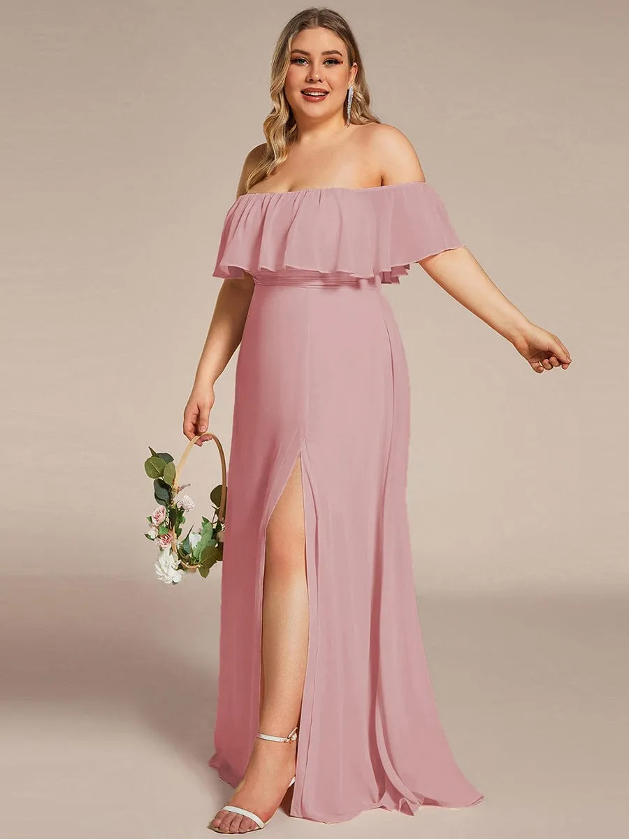 Plus Size Off the Shoulder Formal Bridesmaid Dress with Thigh Split