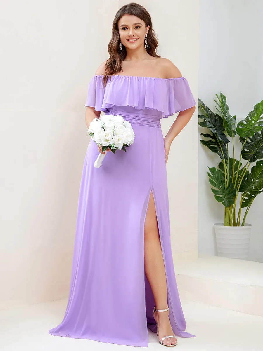 Plus Size Off the Shoulder Formal Bridesmaid Dress with Thigh Split