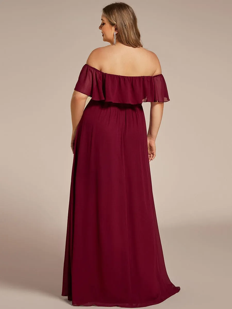 Plus Size Off the Shoulder Formal Bridesmaid Dress with Thigh Split