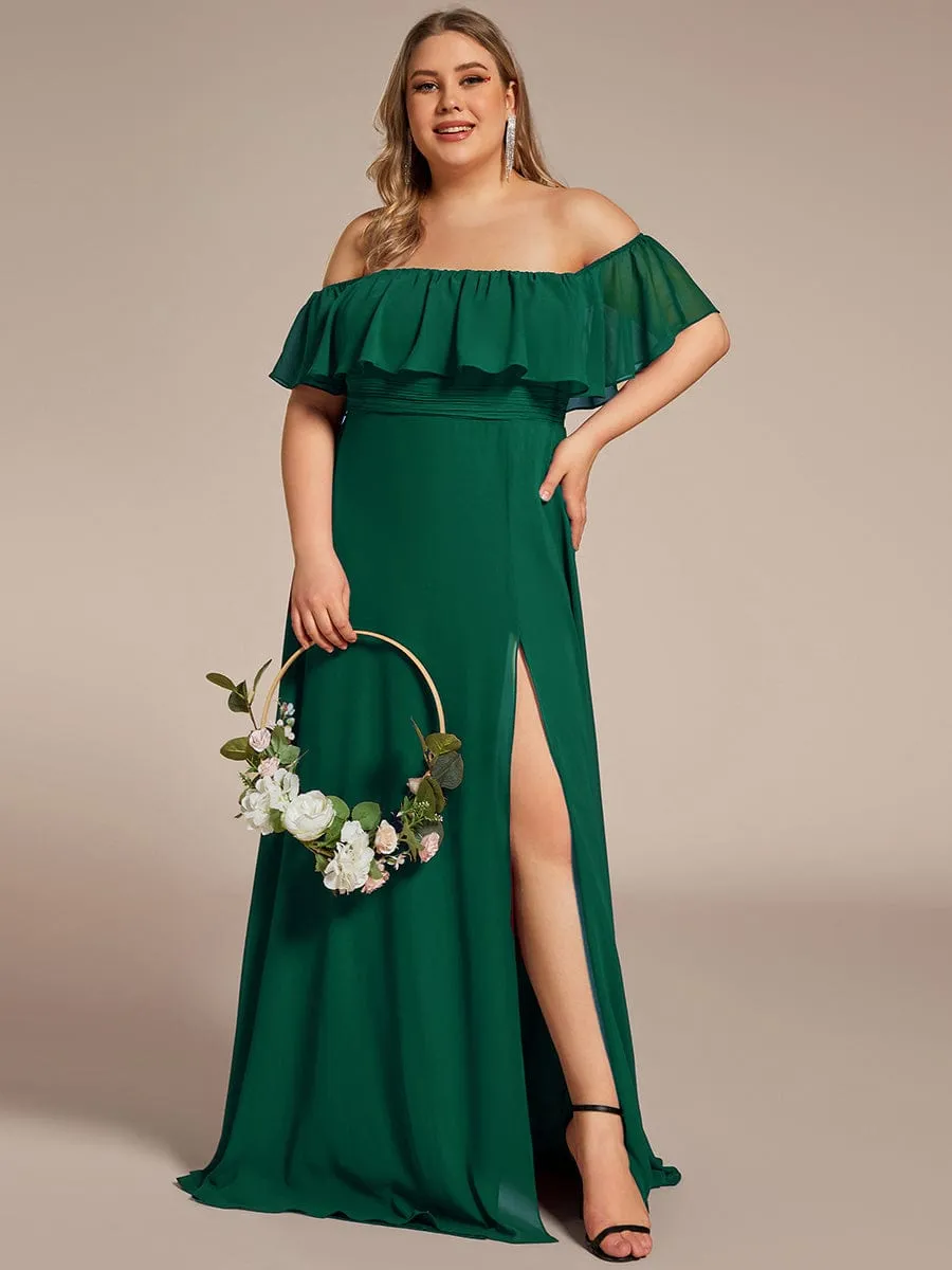 Plus Size Off the Shoulder Formal Bridesmaid Dress with Thigh Split