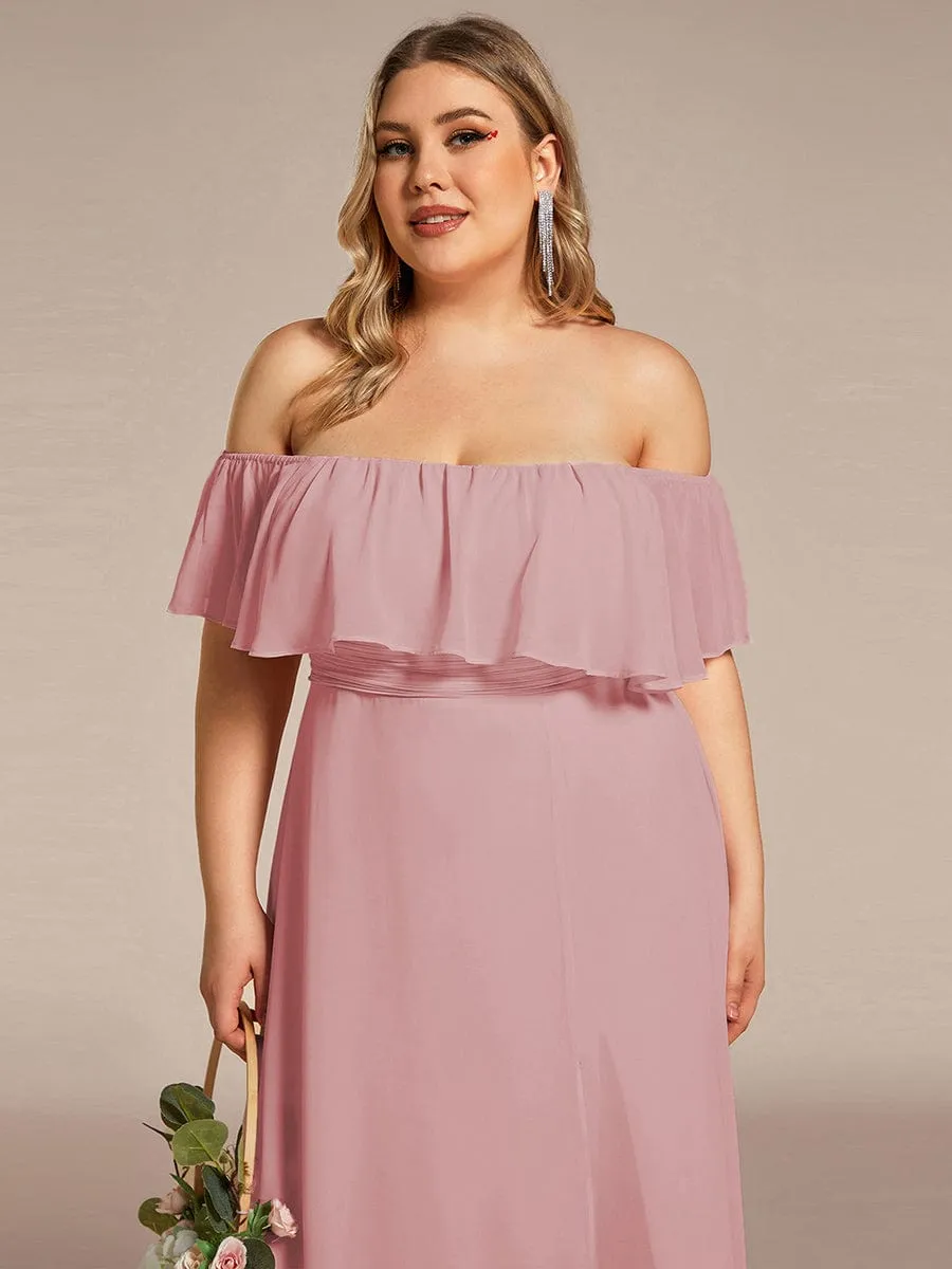 Plus Size Off the Shoulder Formal Bridesmaid Dress with Thigh Split