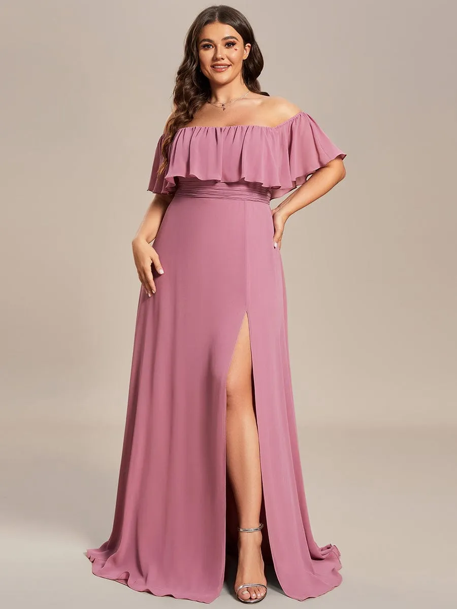 Plus Size Off the Shoulder Formal Bridesmaid Dress with Thigh Split