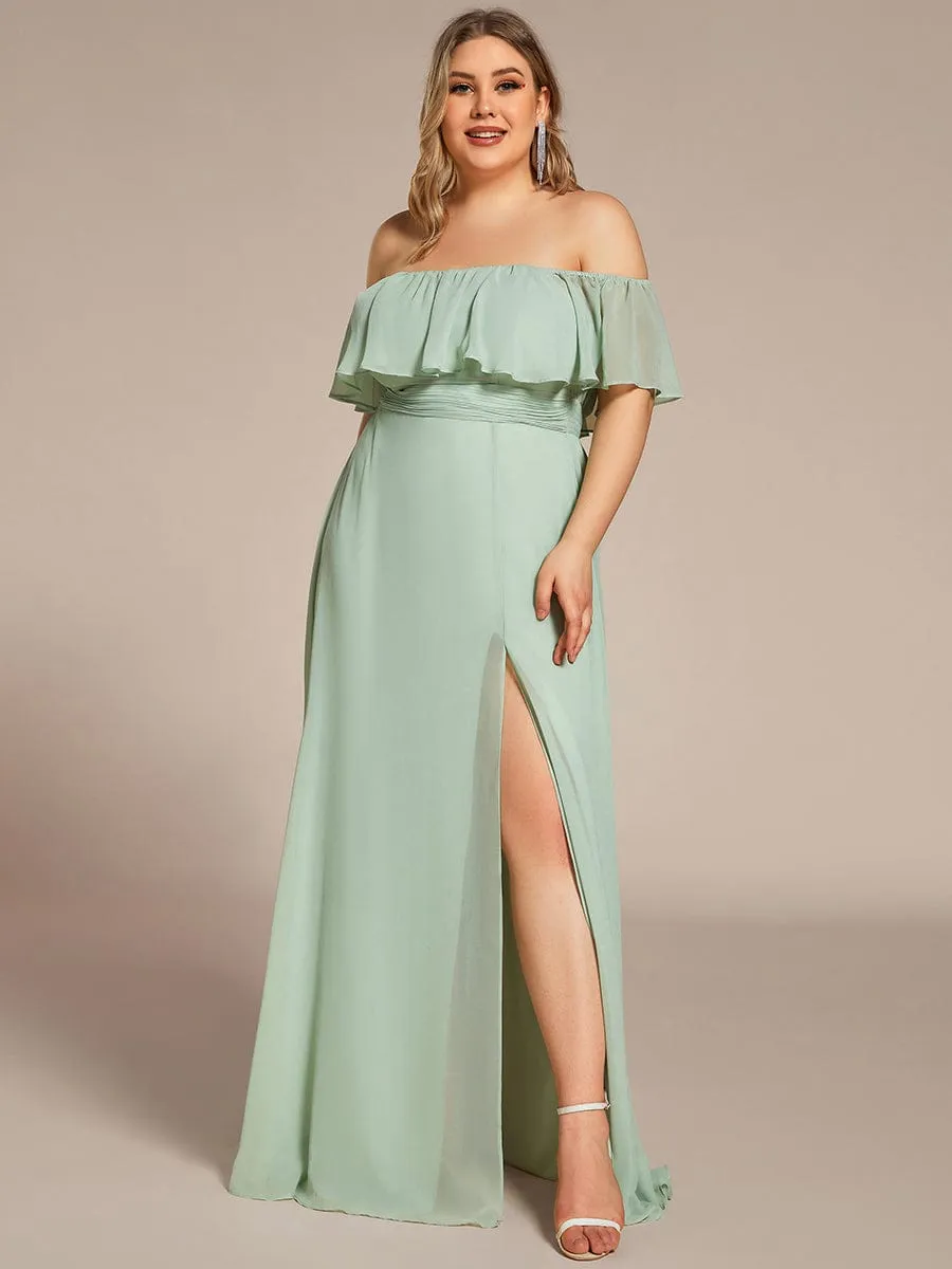 Plus Size Off the Shoulder Formal Bridesmaid Dress with Thigh Split