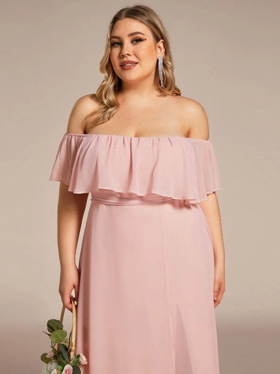 Plus Size Off the Shoulder Formal Bridesmaid Dress with Thigh Split